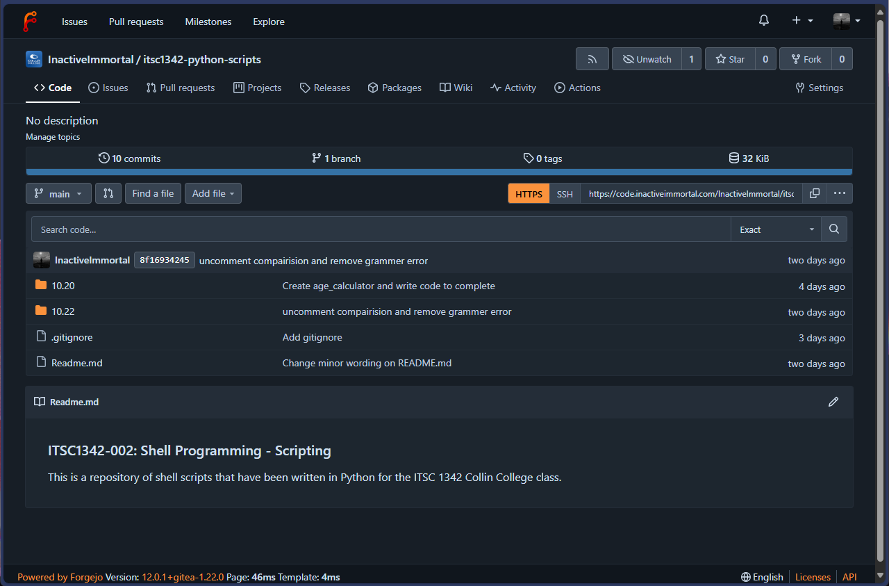 A screenshot of the IIU Coding repository: ITSC 1342 Python Scripts