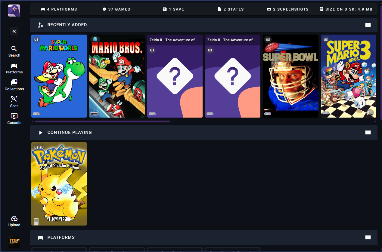 A screenshot of a game library service
