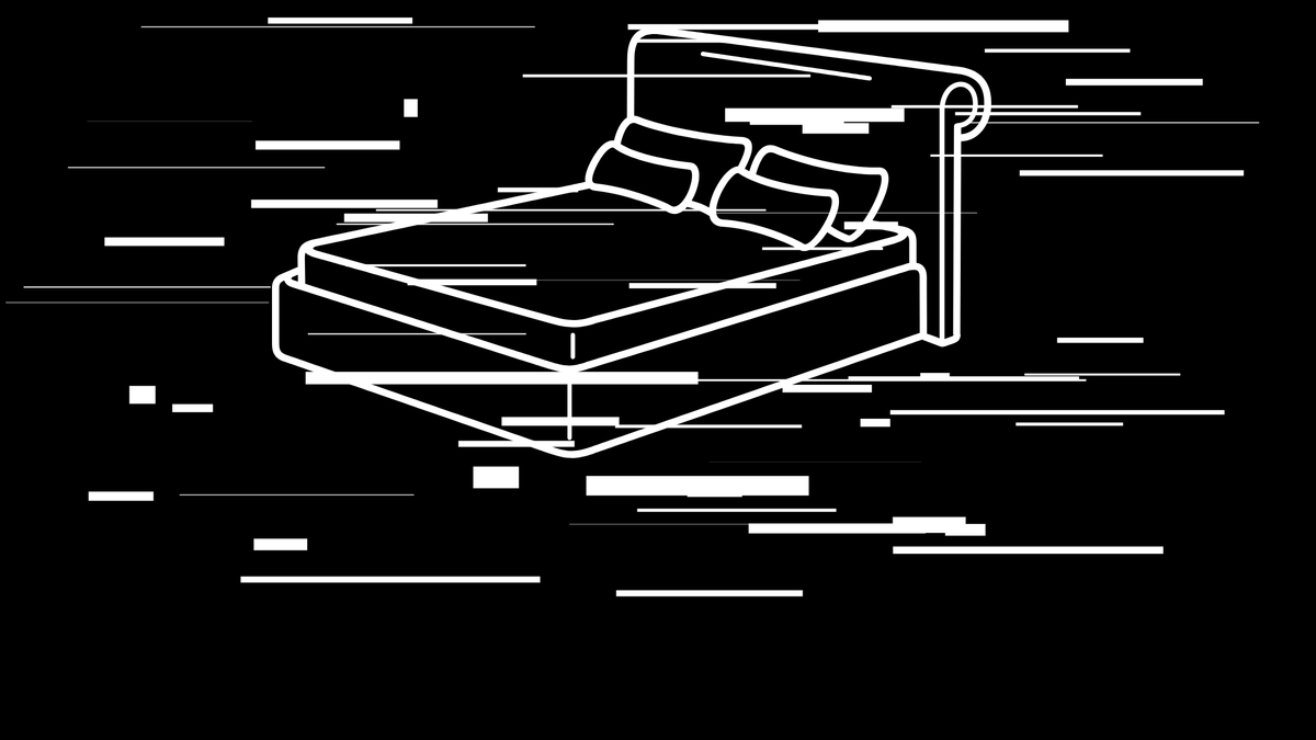 A bed with a glitch overlay